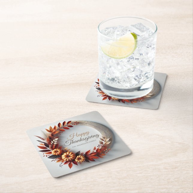 Porta-copo De Papel Quadrado Moderno Feliz Dia de Ação de Graças Personalizado (Insitu)