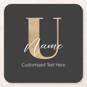 Porta-copo De Papel Quadrado Moderno Monograma Inicial U & Name Personalizado