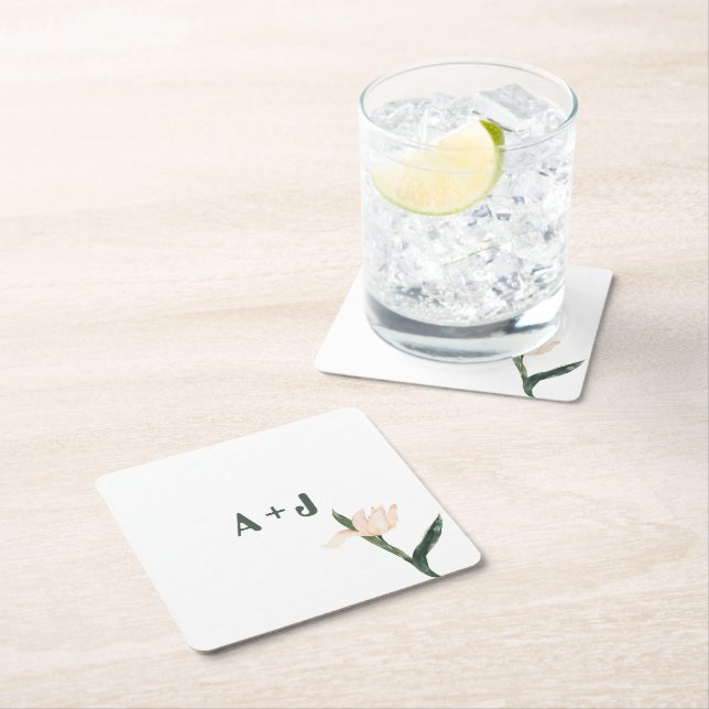 Porta-copo De Papel Quadrado Modren blush pink floral (Insitu)