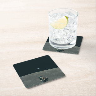 Porta-copo De Papel Quadrado Módulo Lunar Apollo e nascer da Terra sobre a Lua