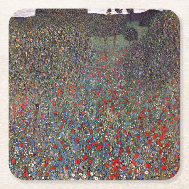 Porta-copo De Papel Quadrado Mohnfeld, Gustav Klimt (Frente)