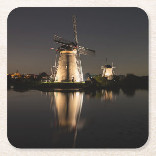 Porta-copo De Papel Quadrado Moinhos de vento iluminados na porta copos da