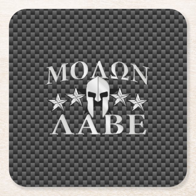 Porta-copo De Papel Quadrado Molon Labe Spartan Warrior 5 estrelas Carbono (Frente)