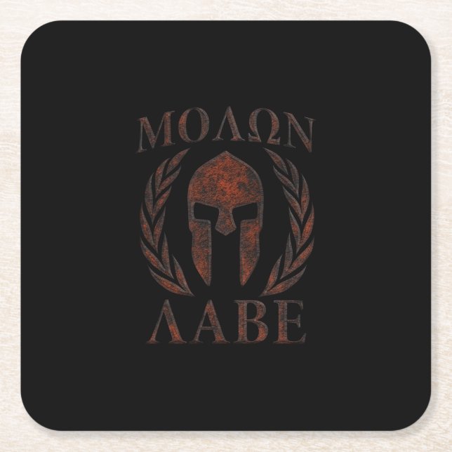 Porta-copo De Papel Quadrado Molon Labe Spartan Warrior Mask Laurels Iron (Frente)