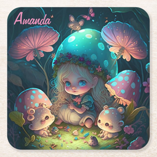 Porta-copo De Papel Quadrado Momentos de elfo mágico (Frente)