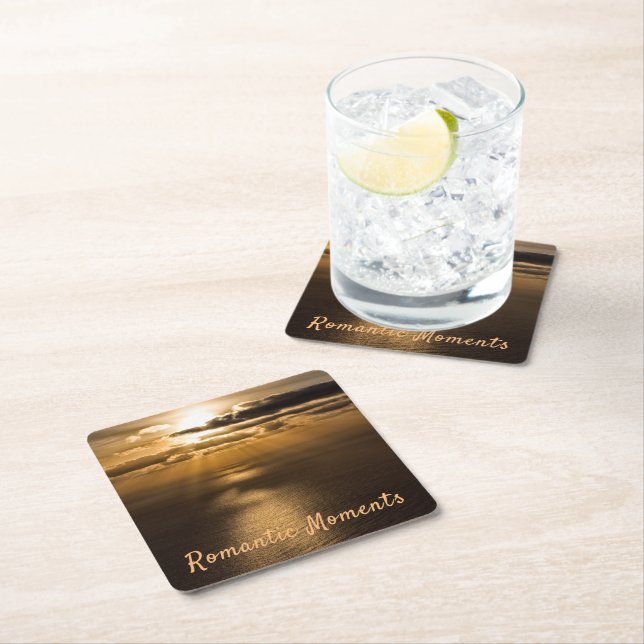 Porta-copo De Papel Quadrado Momentos românticos fotografia do sol com texto (Insitu)