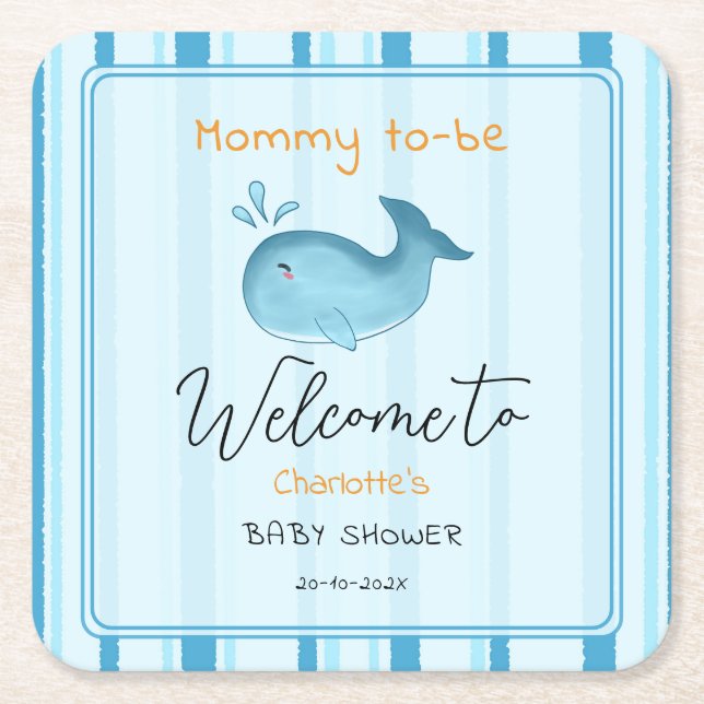 Porta-copo De Papel Quadrado Mommy To Be Cute Whale Baby Shower (Frente)