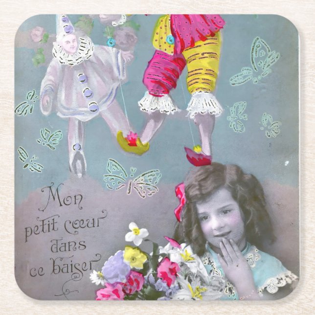 Porta-copo De Papel Quadrado Mon petite coeur dans ce baiser 2 (Frente)