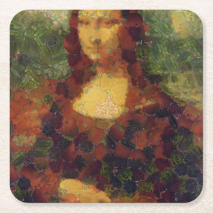 Porta-copo De Papel Quadrado Mona Lisa Lettuce Fine Art Vegan Spoof