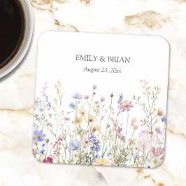 Porta-copo De Papel Quadrado Monogram Watercolor Rustic Pretty Wildflower Field