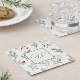 Porta-copo De Papel Quadrado Monogram Winter Botanical Paper Drink Coaster