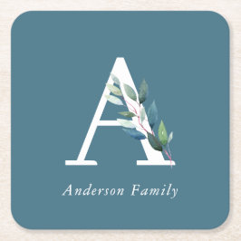 Porta-copo De Papel Quadrado Monograma Botânico Delicado