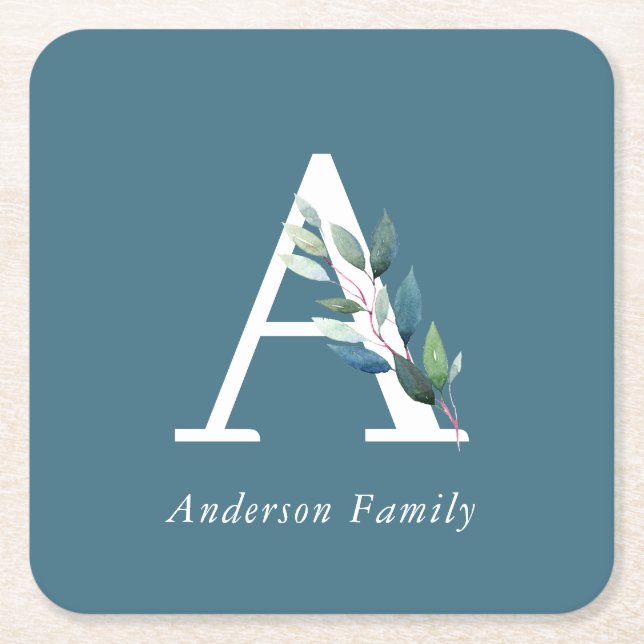 Porta-copo De Papel Quadrado Monograma Botânico Delicado (Frente)