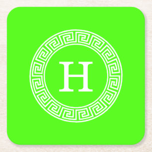 Porta-copo De Papel Quadrado Monograma chave grego da inicial do quadro de Rnd