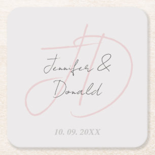 Porta-copo De Papel Quadrado Monograma clássico de tendências da caligrafia