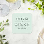 Porta-copo De Papel Quadrado Monograma da Casa Negra e da Casa Negra<br><div class="desc">Portas copos de casamento verdes,  azuis,  modernas e chicas apresentam um elegante e mínimo design tipográfico preto que pode ser personalizado com os nomes da noiva e noiva e a data do casamento.</div>