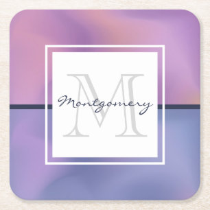 Porta-copo De Papel Quadrado Monograma de Abstrato Roxo e Rosa Modernos