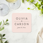 Porta-copo De Papel Quadrado Monograma de Blush Moderno e Casamento Negro<br><div class="desc">Portas copos de casamento rosa-rosadas modernas e chicas apresentam um elegante e mínimo design de monograma tipográfico preto que pode ser personalizado com os nomes da noiva e noiva e a data do casamento.</div>