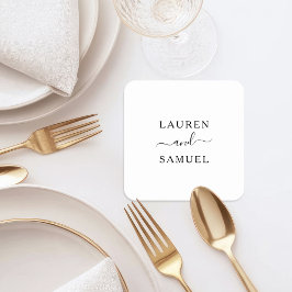 Porta-copo De Papel Quadrado Monograma de Cama Minimalista Preto para Casamento