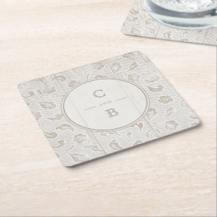 Porta-copo De Papel Quadrado Monograma de casamento de madeiras rústicas de ren