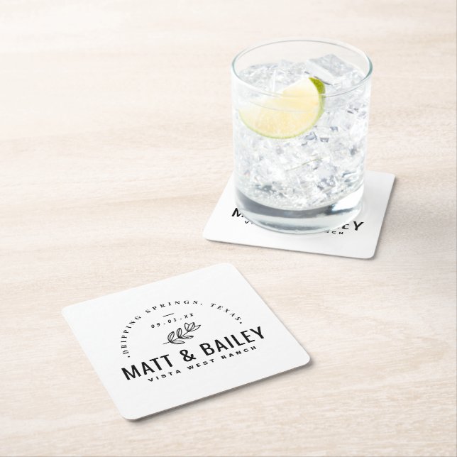 Porta-copo De Papel Quadrado Monograma de Casamento de Sangue Moderno (Insitu)