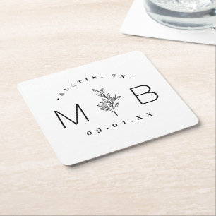Porta-copo De Papel Quadrado Monograma de Casamento Floral Moderno Russo