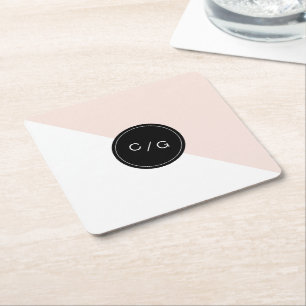 Porta-copo De Papel Quadrado Monograma de casamento moderno e editável a cores