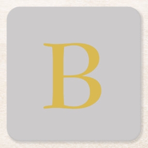 Porta-copo De Papel Quadrado Monograma de Cor Dourada da Cinza Moderna Adiciona