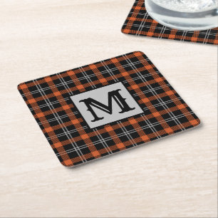 Porta-copo De Papel Quadrado Monograma de cor laranja Xadrez de queda