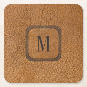 Porta-copo De Papel Quadrado Monograma De Couro De Vintagem Rústica