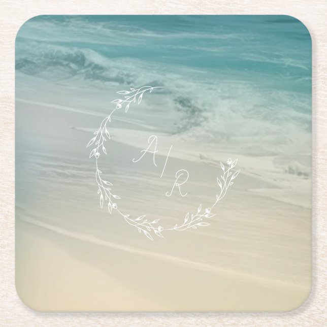 Porta-copo De Papel Quadrado Monograma de eventos de praia (Frente)