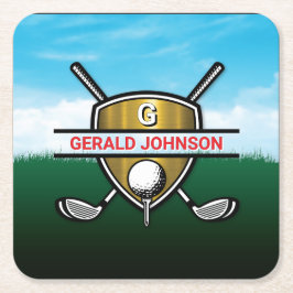 Porta-copo De Papel Quadrado Monograma de Golfe Elegante Personalizado Minimali