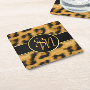 Porta-copo De Papel Quadrado Monograma de Impressão Leopardo Elegante - Porta 
