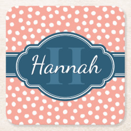 Porta-copo De Papel Quadrado Monograma de Marinho de Padrão Branco Cor-de-Rosa