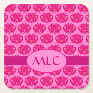 Porta-copo De Papel Quadrado Monograma de Padrão de Paisley Moderno Verde-oliva