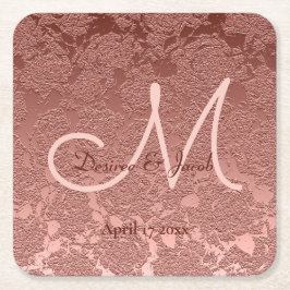 Porta-copo De Papel Quadrado Monograma de Recepção de casamento Dourada Elegant