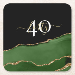 Porta-copo De Papel Quadrado Monograma Dourado de brilho e agitação verde