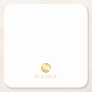 Porta-copo De Papel Quadrado Monograma Dourado e branco de luxo