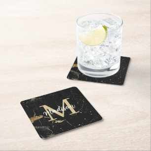 Porta-copo De Papel Quadrado Monograma Dourado Marble