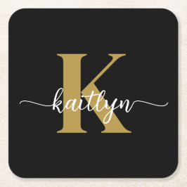 Porta-copo De Papel Quadrado Monograma Dourado Preto