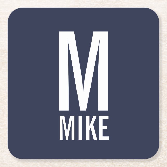 Porta-copo De Papel Quadrado Monograma e Nome de Negrito Personalizado Moderno (Frente)