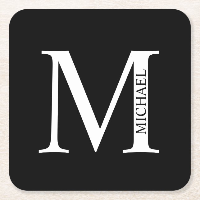 Porta-copo De Papel Quadrado Monograma e Nome Personalizados (Frente)