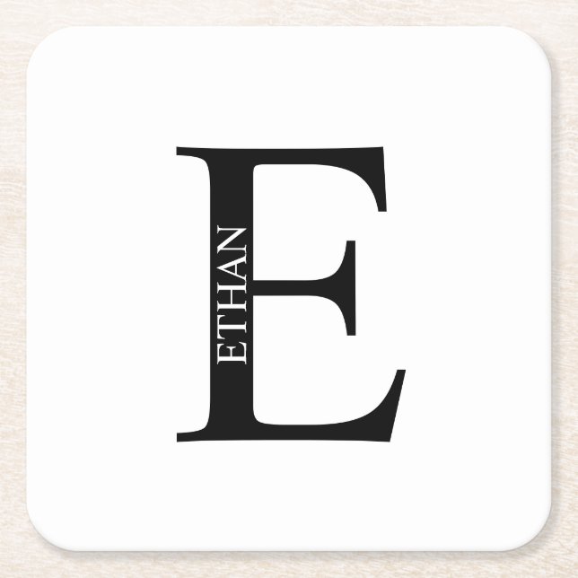 Porta-copo De Papel Quadrado Monograma e Nome Personalizados (Frente)