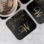Porta-copo De Papel Quadrado Monograma Elegante brilhante Dourado Glitter Spark<br><div class="desc">Crie sua própria porta copos de papel brilhante preto e diamante dourado personalizada com seu monograma e nome personalizados.</div>