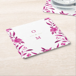 Porta-copo De Papel Quadrado Monograma floral cor-de-rosa Chinoiserie Casamento