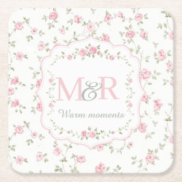 Porta-copo De Papel Quadrado Monograma Floral Romântico | Casa de Campo Vintage