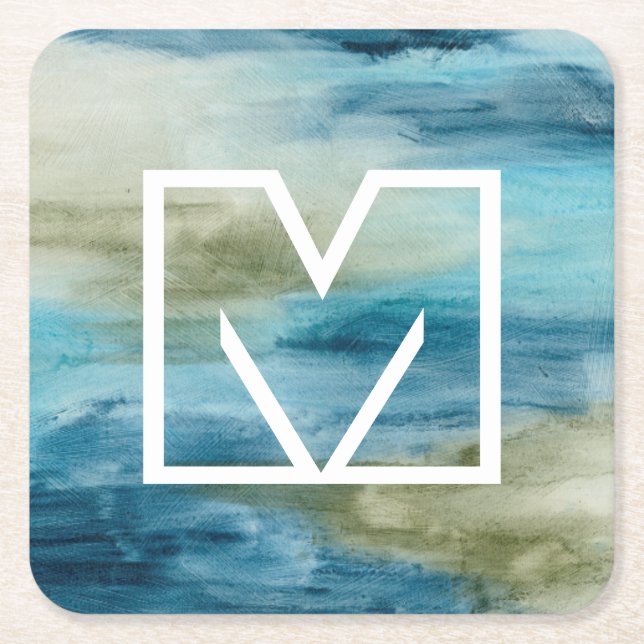 Porta-copo De Papel Quadrado Monograma | Fluxo oceânico II (Frente)