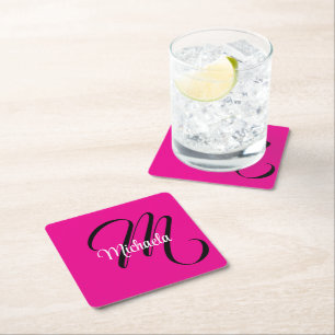 Porta-copo De Papel Quadrado Monograma inicial minimalista moderno nome rosa qu