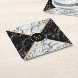 Porta-copo De Papel Quadrado Monograma - Letra Porta copos em branco preto