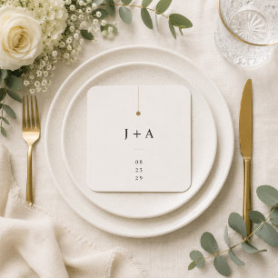 Porta-copo De Papel Quadrado Monograma Minimalista de Casamento de Papel